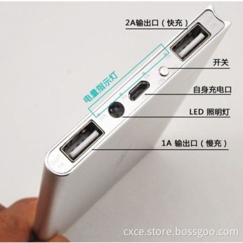 Metal power bank, 12800mAh, metal cover, dual USB, ultra-slim, PB08